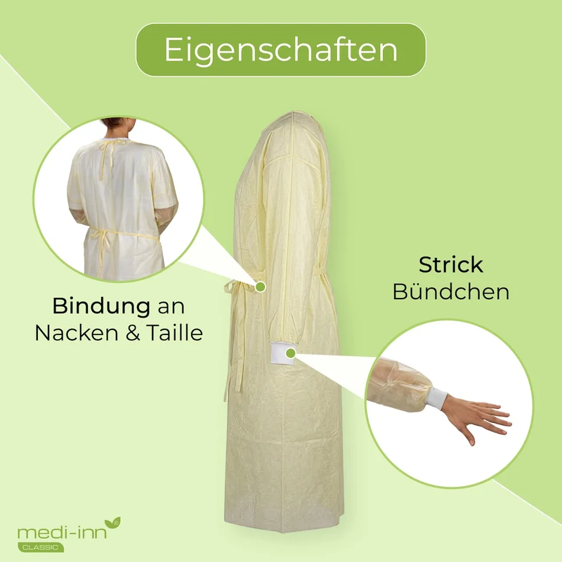Medi-Inn Infektionsschutzkittel SELECT, PP, gelb, 139 x 139 cm, mit PE-Teil-Laminierung