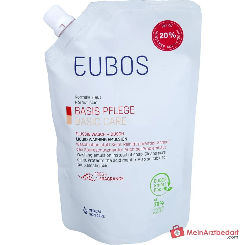 Eubos Basis Pflege Flüssig Wasch + Dusch Rot Waschlotion mit Frischeduft Nachfüllbeutel, 400 ml