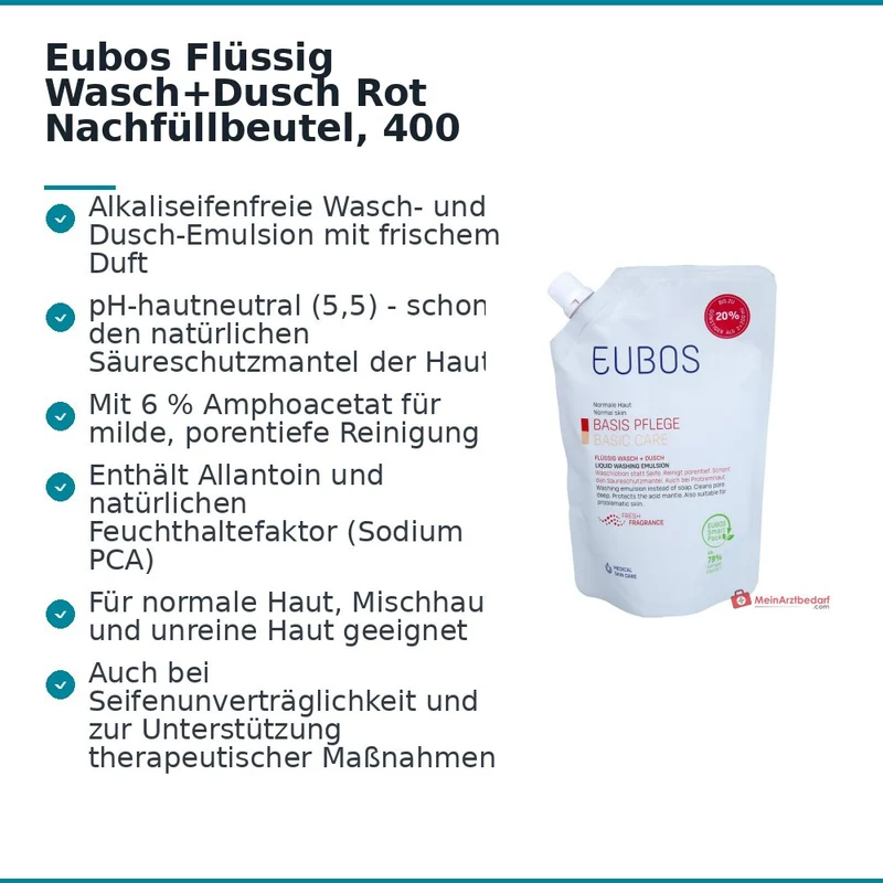 Eubos Basis Pflege Flüssig Wasch + Dusch Rot Waschlotion mit Frischeduft Nachfüllbeutel, 400 ml
