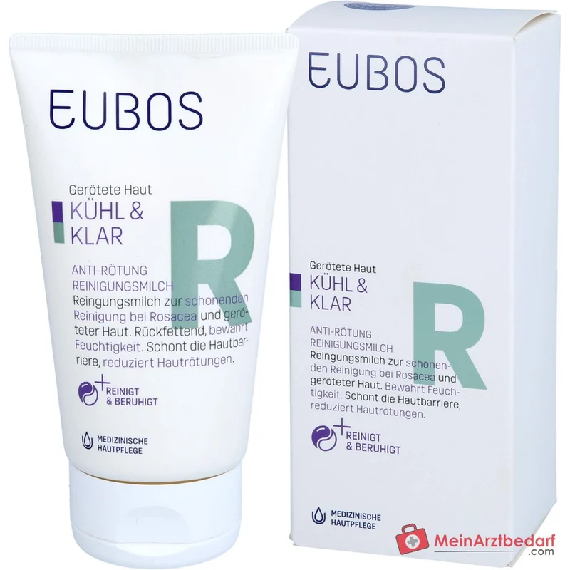 Eubos Kühl und Klar Anti-Rötung Reinigungsmilch Bisabolol / Jojobaöl / Hagebuttenkernöl / Pflaumenkernöl / Italienische Immortelle Reinigungsmilch, 150 ml