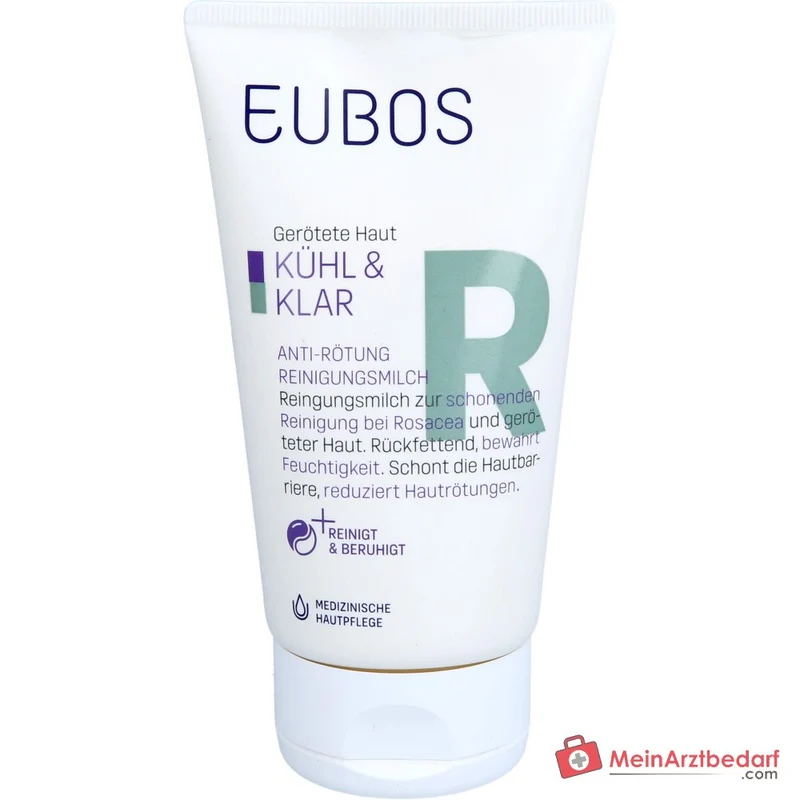Eubos Kühl und Klar Anti-Rötung Reinigungsmilch Bisabolol / Jojobaöl / Hagebuttenkernöl / Pflaumenkernöl / Italienische Immortelle Reinigungsmilch, 150 ml