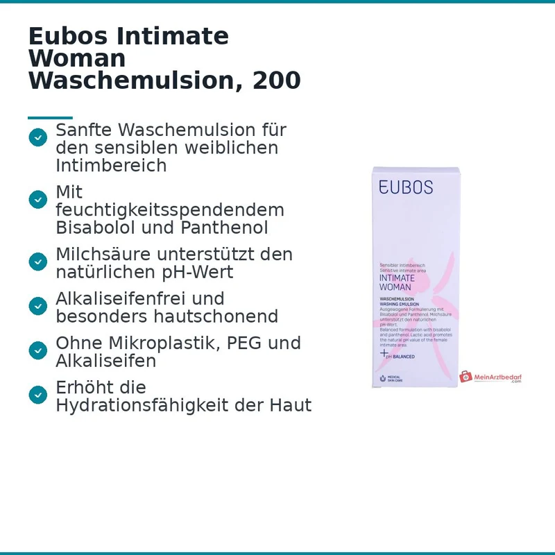 Eubos Intimate Woman Waschemulsion Bisabolol / Panthenol / Milchsäure Waschlotion, 200 ml
