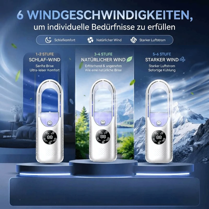 Leiser Turmventilator ohne Rotorblätter | Kompakter Tischventilator mit 6 Modi für Büro & Schlafzimmer | Flüsterkühl