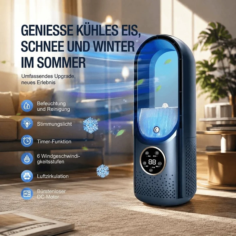 Leiser Turmventilator ohne Rotorblätter | Kompakter Tischventilator mit 6 Modi für Büro & Schlafzimmer | Flüsterkühl