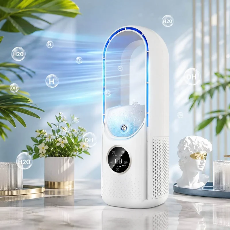 Leiser Turmventilator ohne Rotorblätter | Kompakter Tischventilator mit 6 Modi für Büro & Schlafzimmer | Flüsterkühl