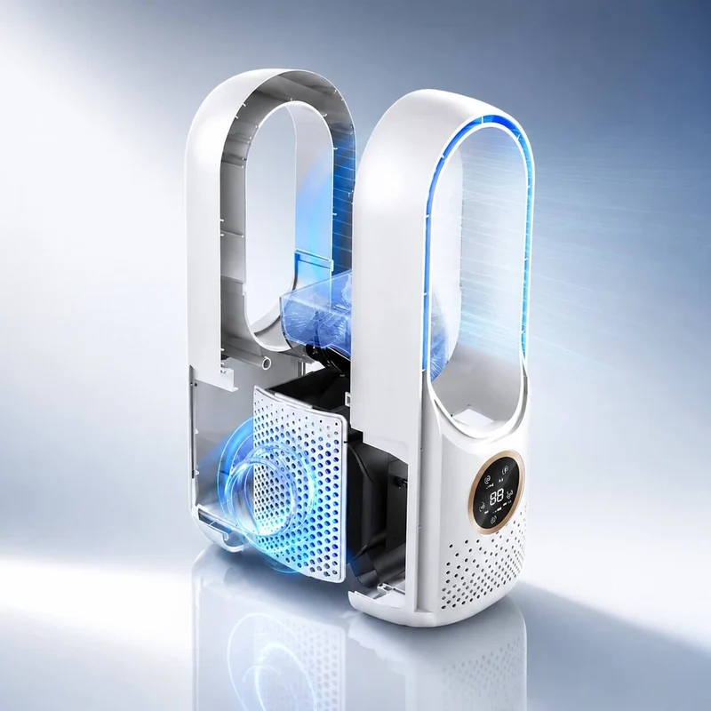 Leiser Turmventilator ohne Rotorblätter | Kompakter Tischventilator mit 6 Modi für Büro & Schlafzimmer | Flüsterkühl