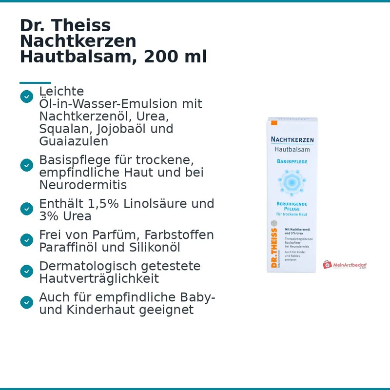 Dr. Theiss Nachtkerzen Hautbalsam Nachtkerzenöl / Urea / Squalan / Jojobaöl / Guaiazulen Creme, 200 ml
