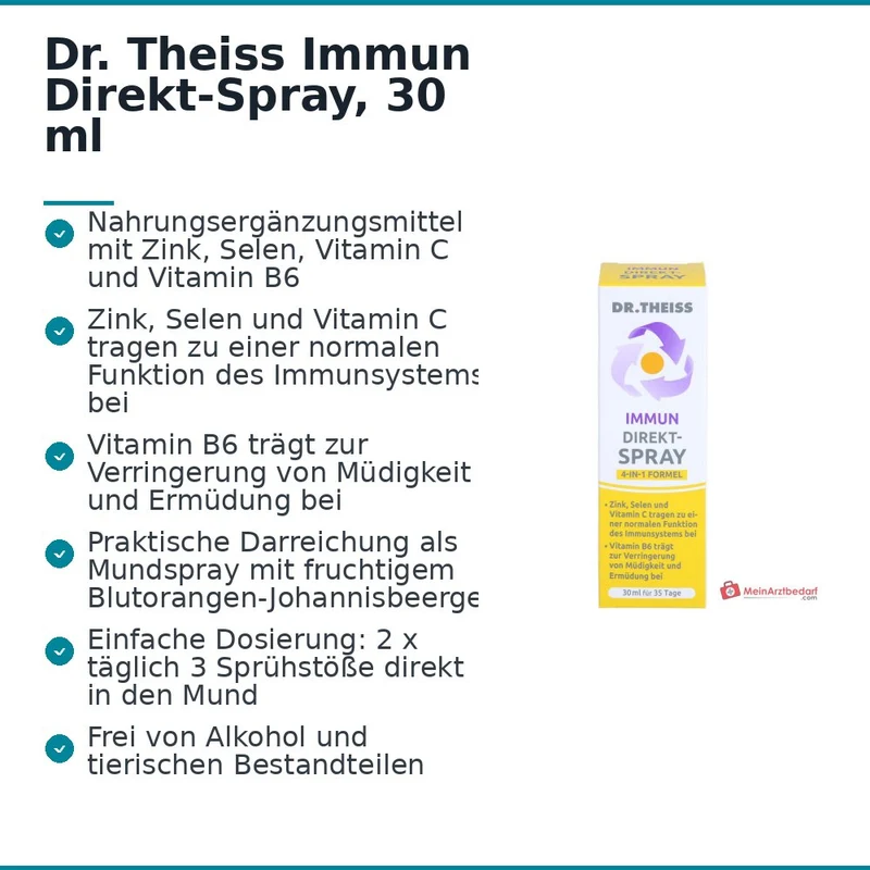 Dr. Theiss Immun Direkt-Spray Vitamin B6 / Vitamin C / Selen / Zink Mundspray, 30 ml