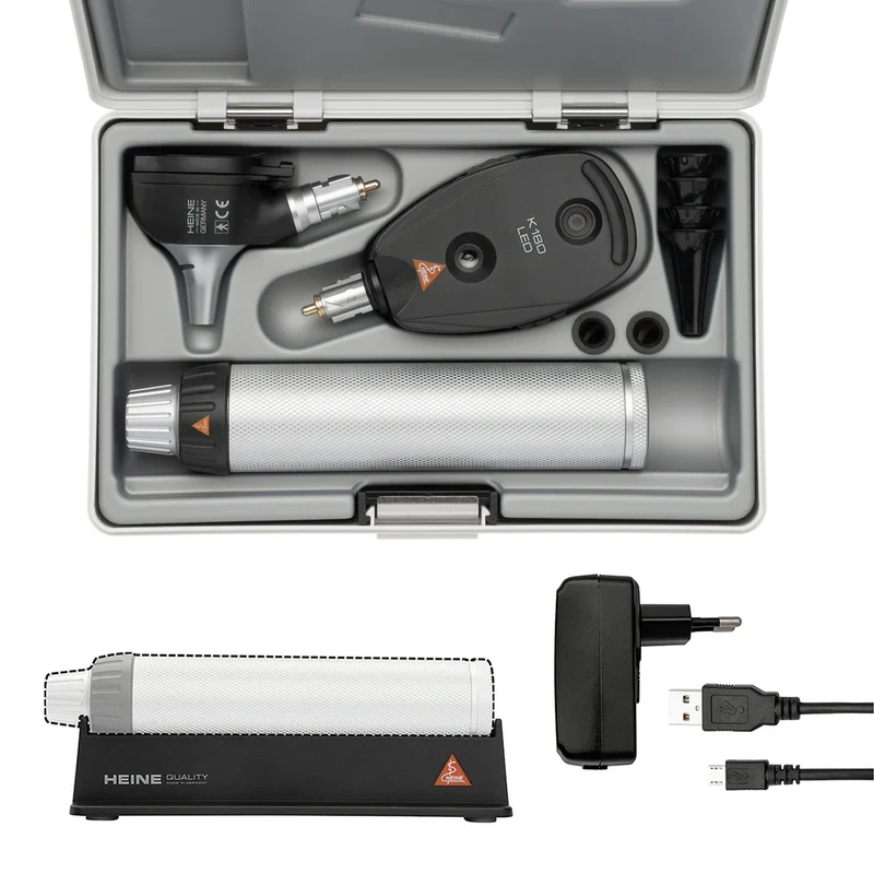 HEINE K180 set 3,5 Volt, K180 LED F.O. Otoscoop, K180 LED Ophthalmoscoop, BETA4 USB Handvat