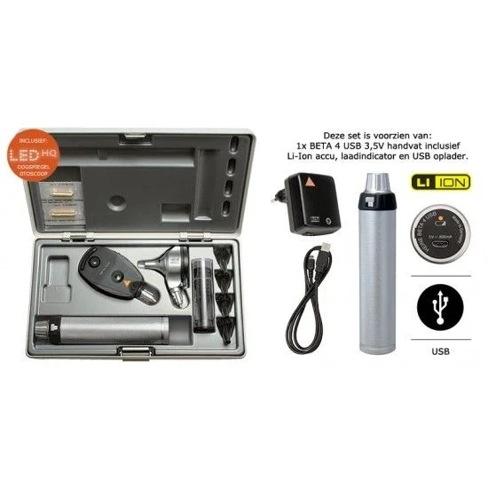 HEINE BETA®400 LED F.O. OTOSCOOP + BETA 200 LED OPHTALMOSCOOP set met USB oplader