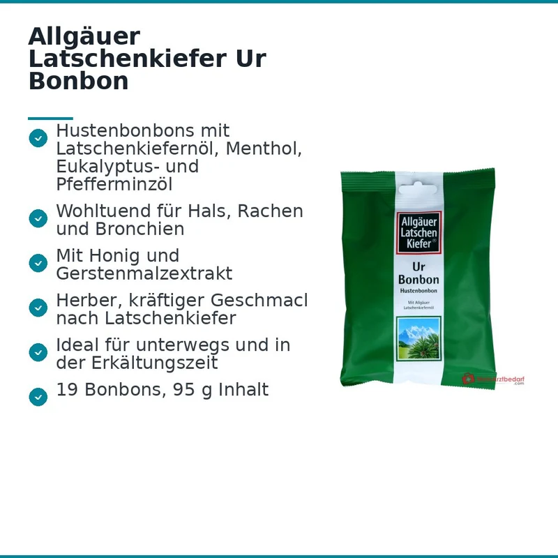 Dr. Theiss Allgäuer Latschenkiefer Ur Bonbon Latschenkiefernöl / Menthol / Eukalyptusöl / Pfefferminzöl / Honig Hustenbonbons, 19 Stück