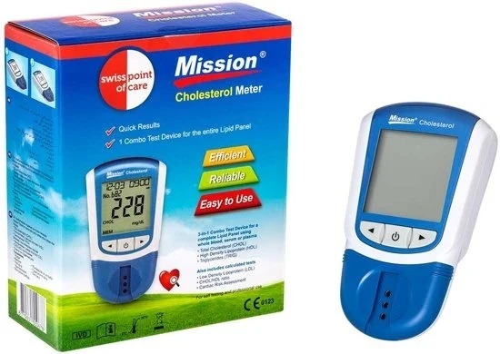 Acon Mission® Cholesterolmeter complete startset + 5 teststrips + 5 prikpennen + etui