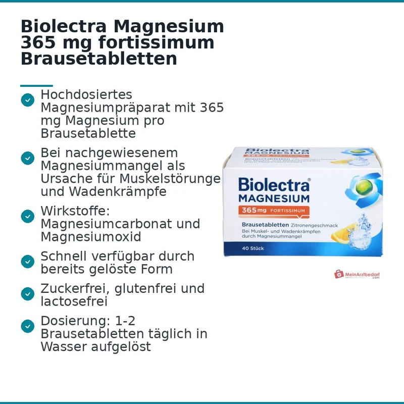 Biolectra Magnesium 365 mg fortissimum Magnesiumcarbonat / Magnesiumoxid Brausetabletten Zitronengeschmack, 40 St.