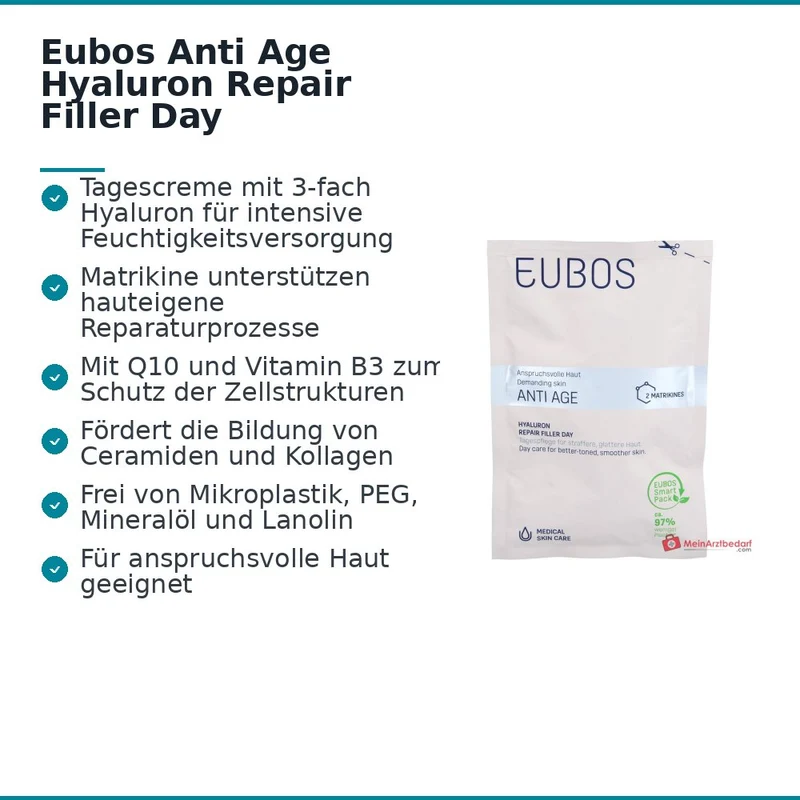 Eubos Anti Age Hyaluron Repair Filler Day Hyaluronsäure / Niacinamid / Panthenol / Coenzym Q10 Tagescreme Nachfüllbeutel, 50 ml