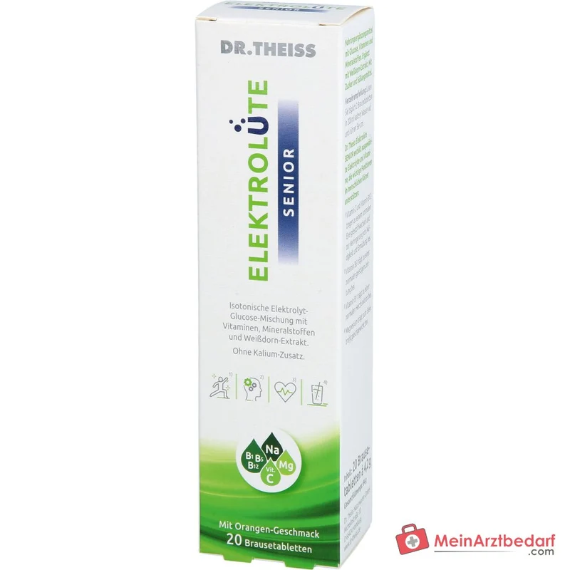 Dr. Theiss Elektrolüte Senior Magnesium / Natrium / Vitamin C / Vitamin B12 / Vitamin B5 / Vitamin B1 / Glucose / Weißdorn-Extrakt Brausetabletten, 20 St.