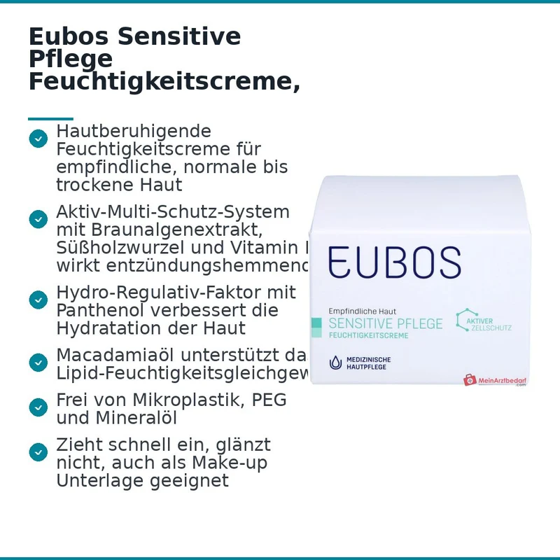 Eubos Sensitive Pflege Feuchtigkeitscreme Braunalgenextrakt / Süßholzwurzel / Vitamin E / Panthenol / Macadamiaöl Creme, 50 ml