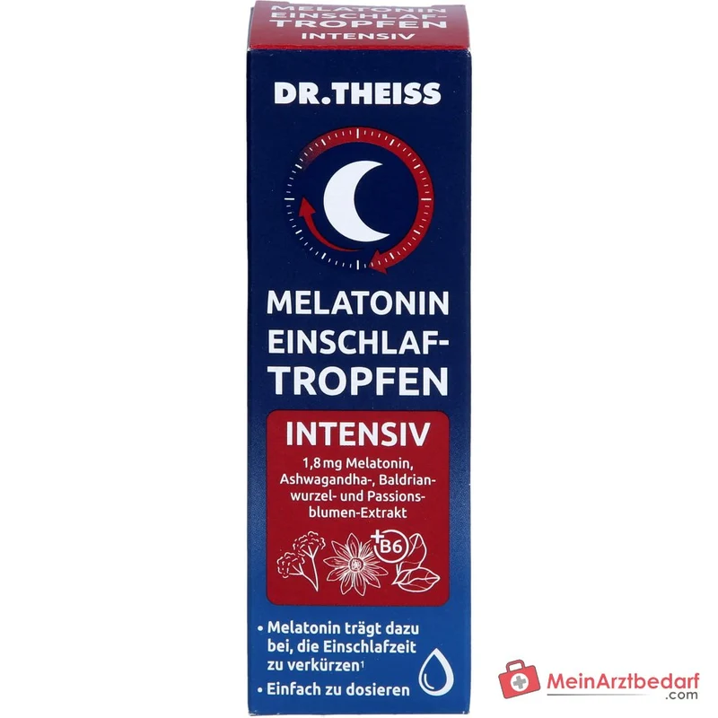 Dr. Theiss Melatonin Einschlaf-Tropfen intensiv Melatonin / Vitamin B6 / Ashwagandha / Baldrianwurzel / Passionsblume Tropfen, 20 ml