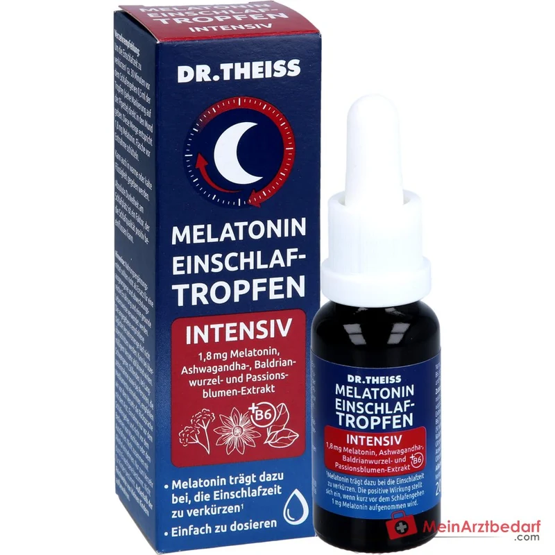 Dr. Theiss Melatonin Einschlaf-Tropfen intensiv Melatonin / Vitamin B6 / Ashwagandha / Baldrianwurzel / Passionsblume Tropfen, 20 ml