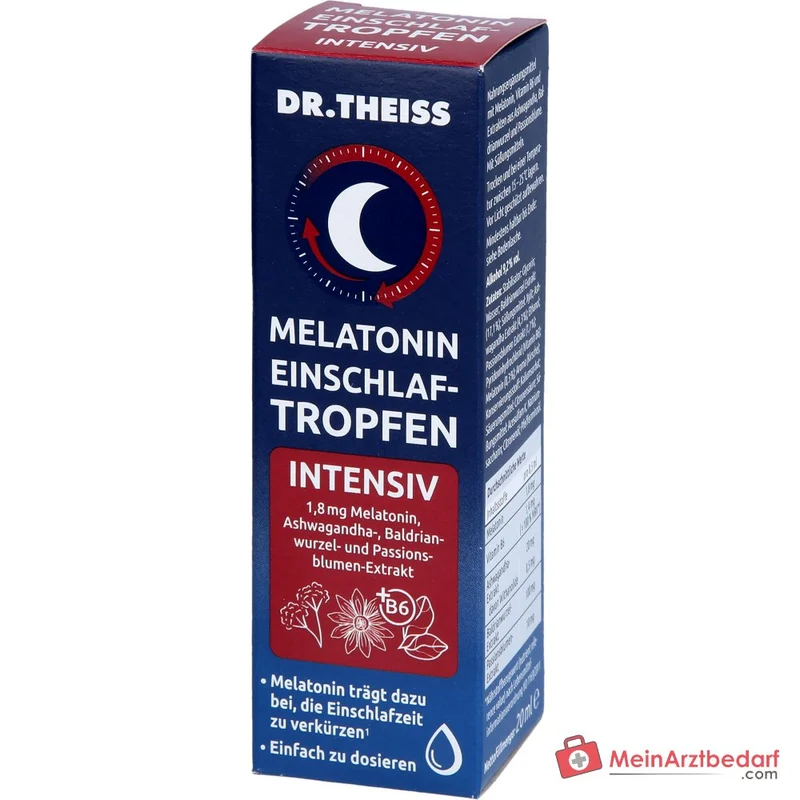 Dr. Theiss Melatonin Einschlaf-Tropfen intensiv Melatonin / Vitamin B6 / Ashwagandha / Baldrianwurzel / Passionsblume Tropfen, 20 ml