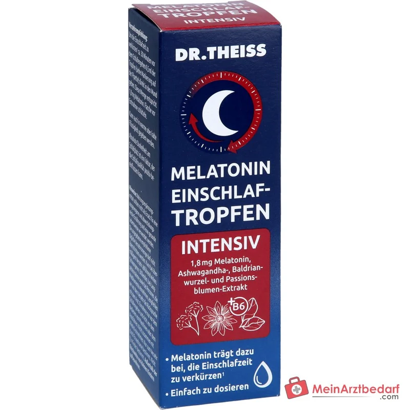 Dr. Theiss Melatonin Einschlaf-Tropfen intensiv Melatonin / Vitamin B6 / Ashwagandha / Baldrianwurzel / Passionsblume Tropfen, 20 ml