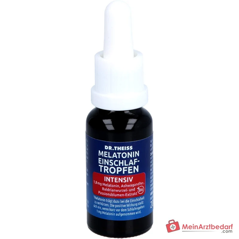 Dr. Theiss Melatonin Einschlaf-Tropfen intensiv Melatonin / Vitamin B6 / Ashwagandha / Baldrianwurzel / Passionsblume Tropfen, 20 ml