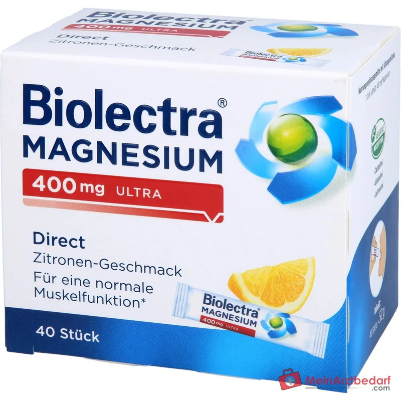 Biolectra Magnesium 400 mg ultra Direct Magnesiumoxid Micro-Pellets Zitronengeschmack, 40 Sticks
