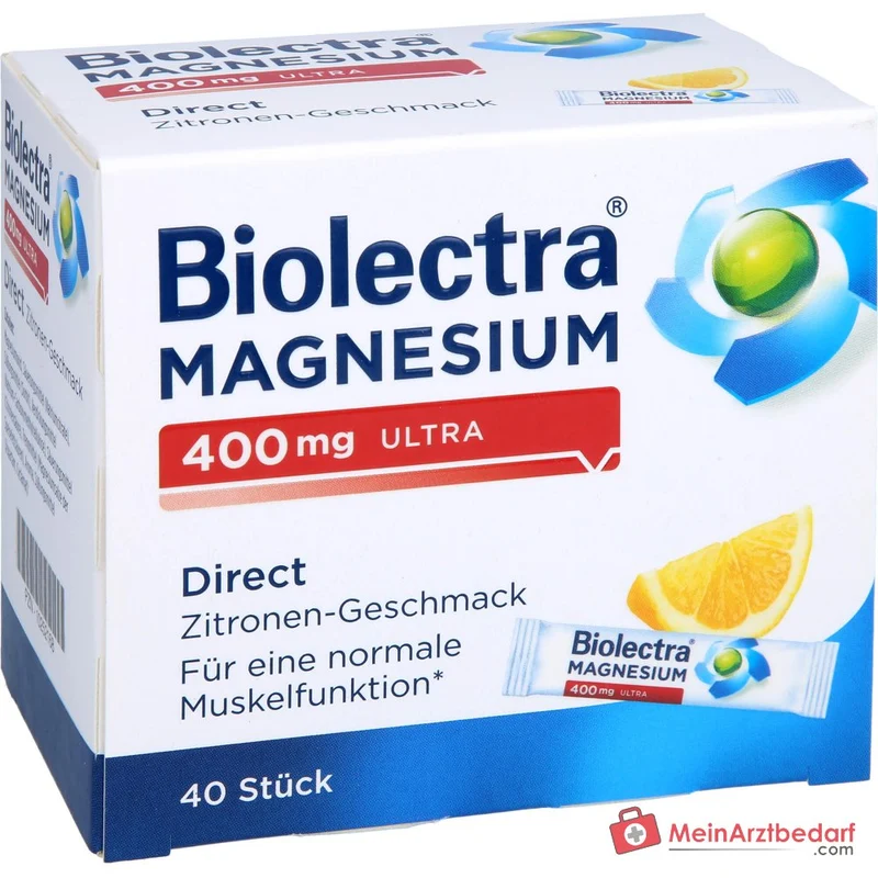 Biolectra Magnesium 400 mg ultra Direct Magnesiumoxid Micro-Pellets Zitronengeschmack, 40 Sticks