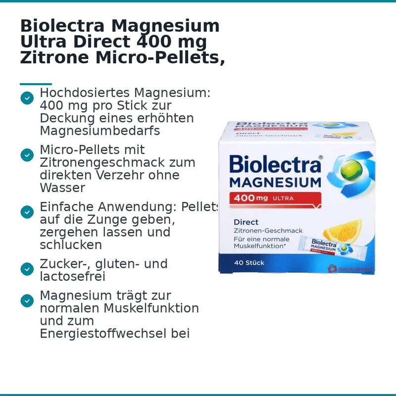 Biolectra Magnesium 400 mg ultra Direct Magnesiumoxid Micro-Pellets Zitronengeschmack, 40 Sticks