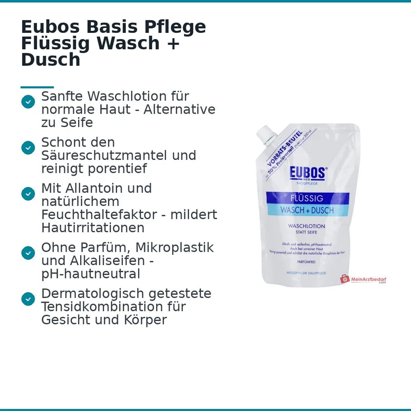 Eubos Basis Pflege Flüssig Wasch + Dusch Waschlotion Nachfüllbeutel, 400 ml