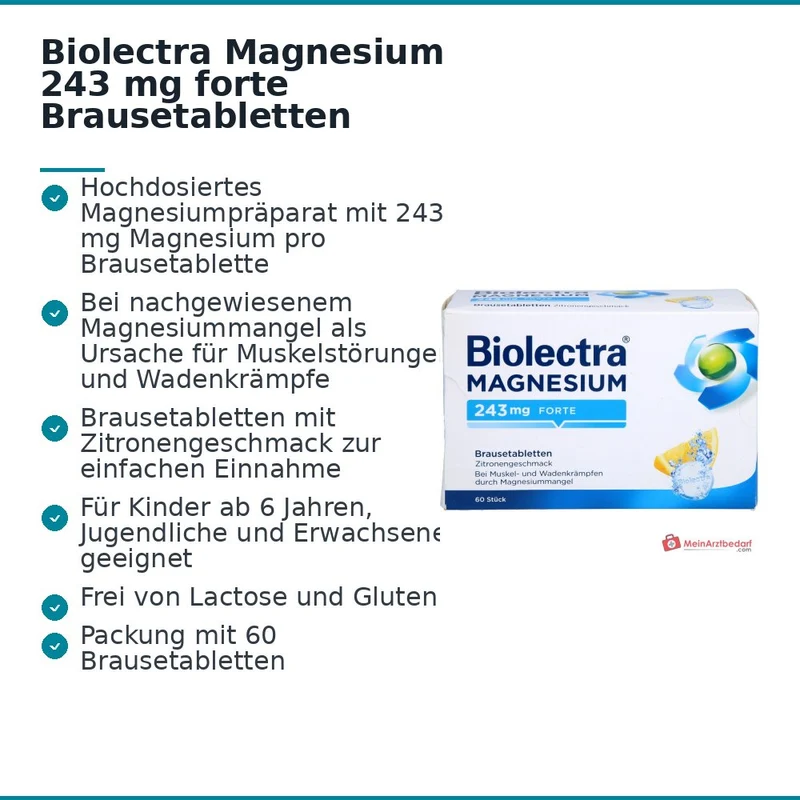 Biolectra Magnesium 243 mg forte Magnesiumoxid Brausetabletten Zitronengeschmack, 60 St.