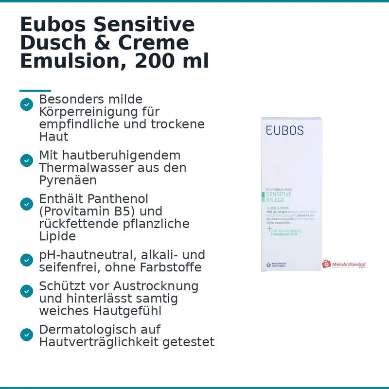 Eubos Sensitive Dusch & Creme Thermalwasser / Panthenol / Pflegende Lipide Emulsion, 200 ml