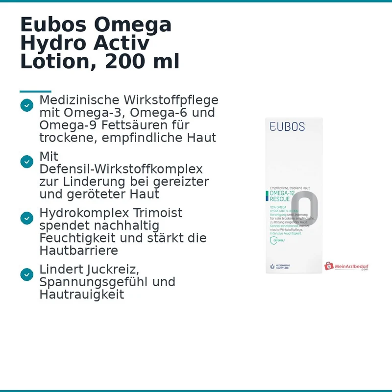Eubos Omega-12 Rescue 12% Omega Hydro Activ Lotion Nachtkerzenöl / Leinsamenöl / Carthamusöl / Olivenöl Lotion, 200 ml