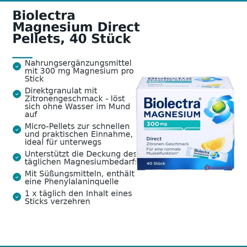 Biolectra Magnesium 300 mg Magnesiumoxid Direct Zitrone Direktgranulat, 40 St.