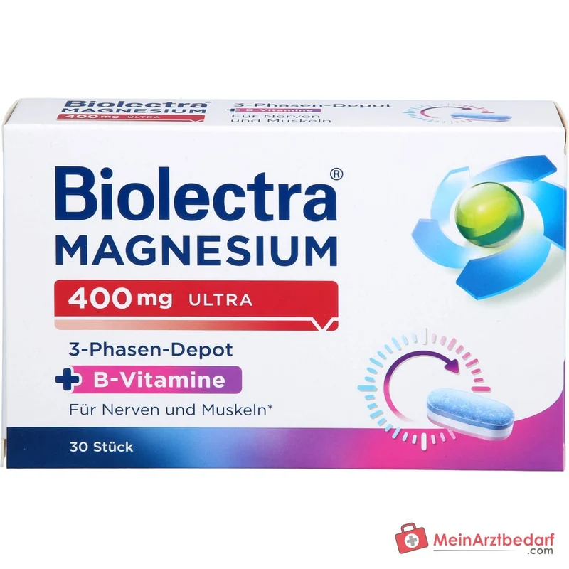 Biolectra Magnesium 400 mg Ultra 3-Phasen-Depot Magnesium / Vitamin B1 / Vitamin B2 / Vitamin B6 / Vitamin B12 Tabletten, 30 St.