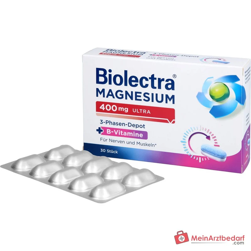 Biolectra Magnesium 400 mg Ultra 3-Phasen-Depot Magnesium / Vitamin B1 / Vitamin B2 / Vitamin B6 / Vitamin B12 Tabletten, 30 St.