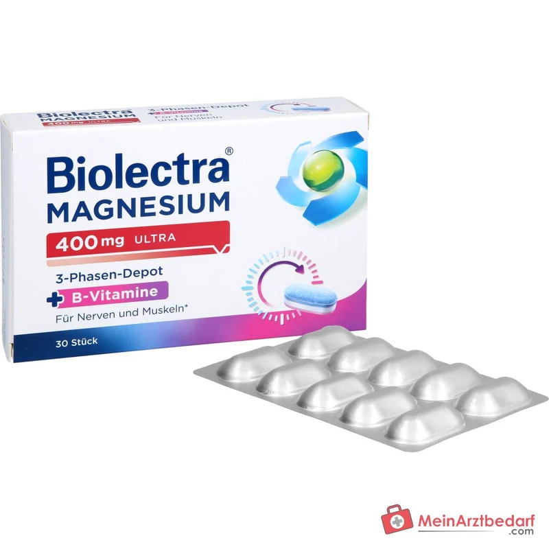 Biolectra Magnesium 400 mg Ultra 3-Phasen-Depot Magnesium / Vitamin B1 / Vitamin B2 / Vitamin B6 / Vitamin B12 Tabletten, 30 St.