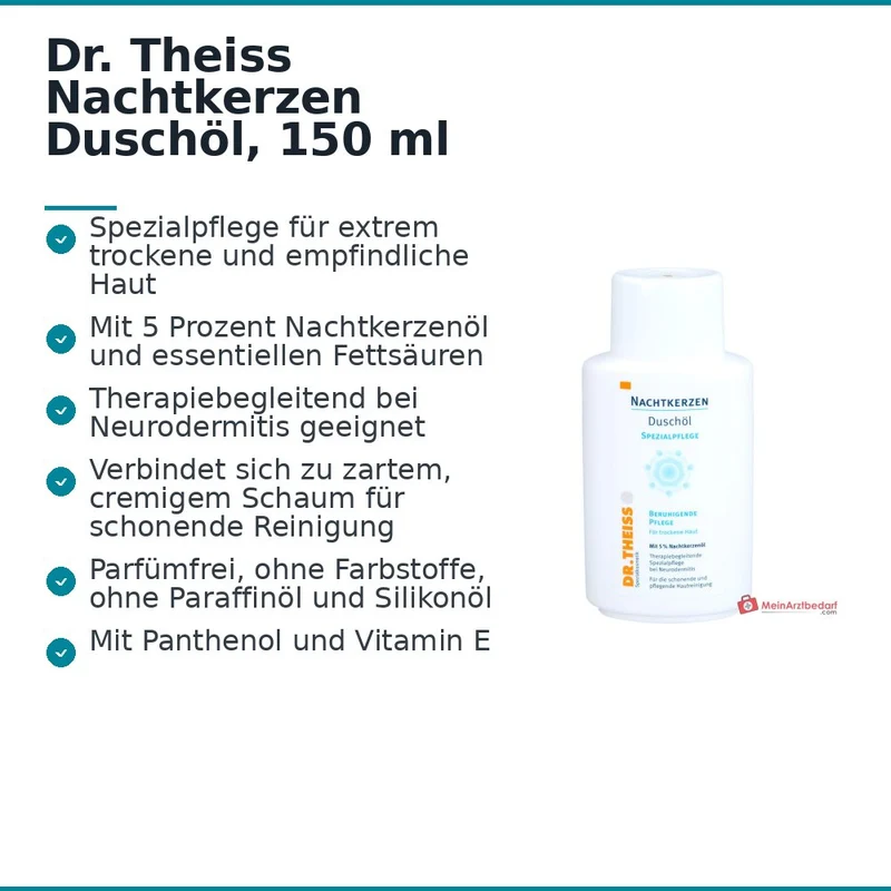 Dr. Theiss Nachtkerzen Duschöl mit Nachtkerzenöl / Gamma-Linolensäure / Panthenol Spezialkosmetikum, 150 ml