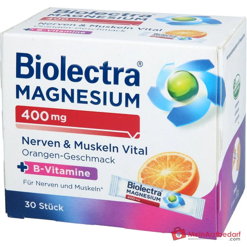 Biolectra Magnesium 400 mg Nerven & Muskeln Vital Magnesium / Vitamin B1 / Vitamin B2 / Vitamin B6 / Vitamin B12 Micro-Pellets, 30 Sticks