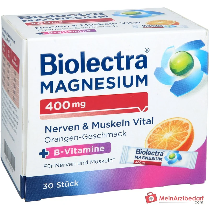 Biolectra Magnesium 400 mg Nerven & Muskeln Vital Magnesium / Vitamin B1 / Vitamin B2 / Vitamin B6 / Vitamin B12 Micro-Pellets, 30 Sticks