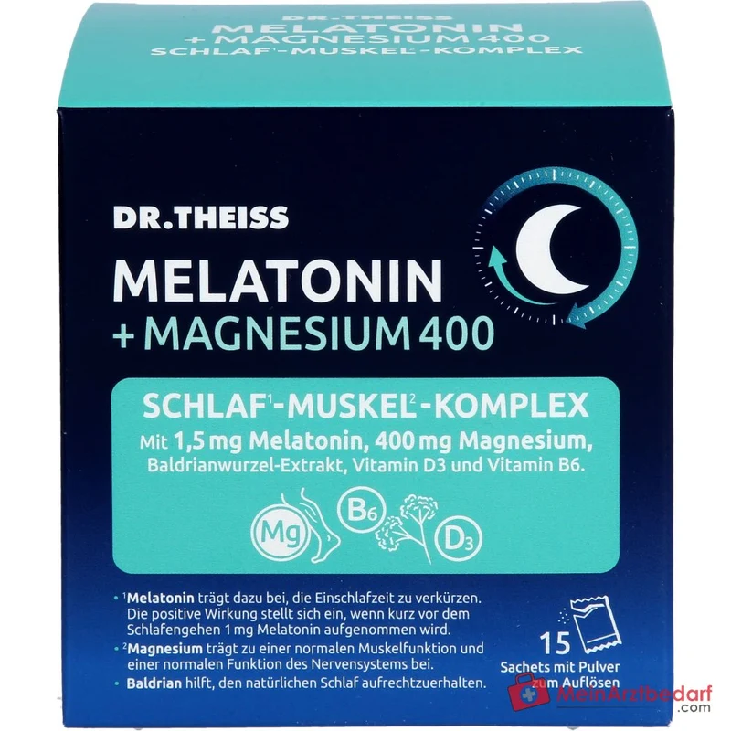 Dr. Theiss Melatonin / Magnesium / Baldrian / Vitamin D3 / Vitamin B6 Schlaf-Komplex Pulver, 15 Stück