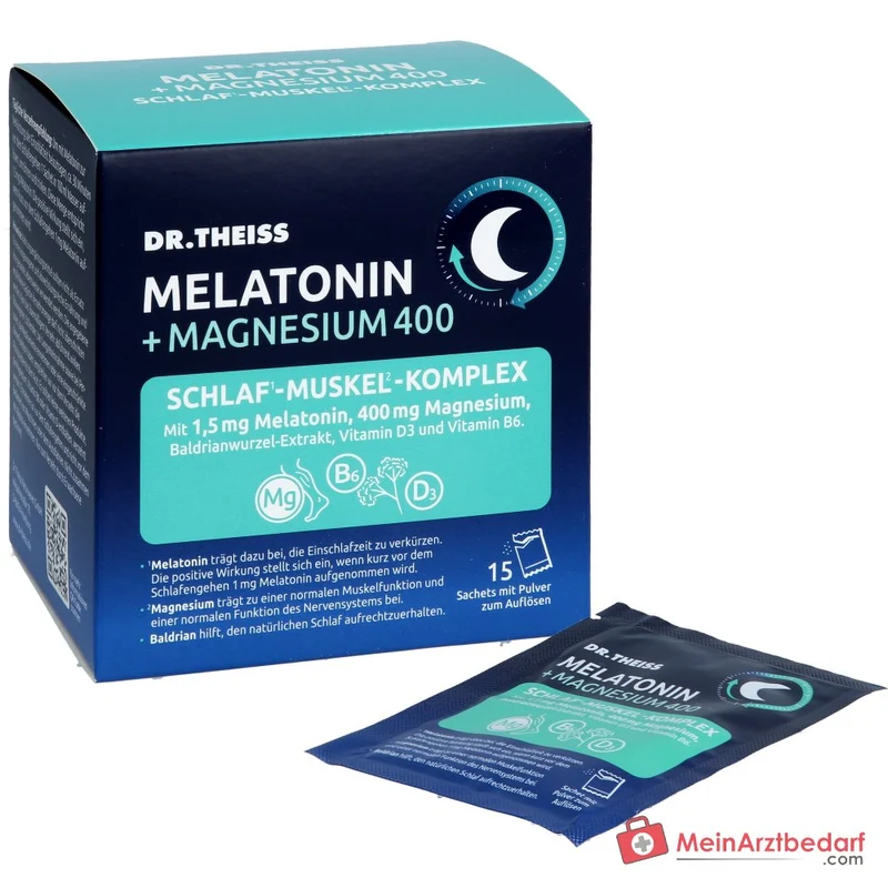 Dr. Theiss Melatonin / Magnesium / Baldrian / Vitamin D3 / Vitamin B6 Schlaf-Komplex Pulver, 15 Stück