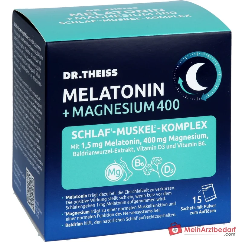 Dr. Theiss Melatonin / Magnesium / Baldrian / Vitamin D3 / Vitamin B6 Schlaf-Komplex Pulver, 15 Stück