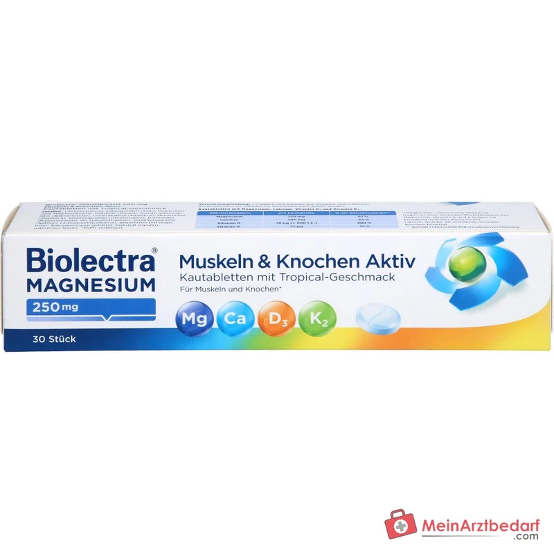 Biolectra Magnesium 250 mg / Calcium 500 mg / Vitamin D3 / Vitamin K2 Muskeln & Knochen Aktiv Kautabletten, 30 St.