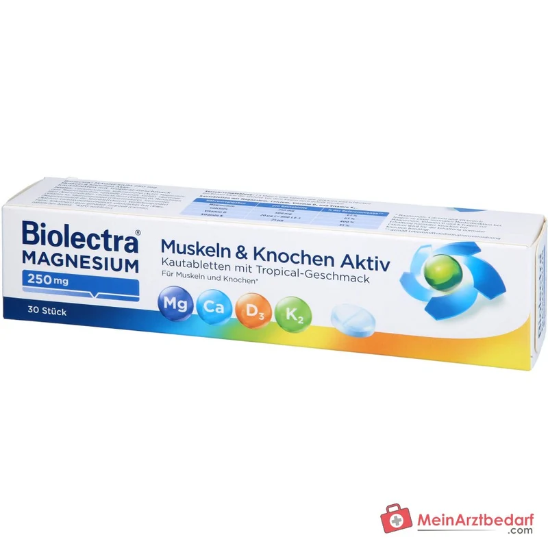 Biolectra Magnesium 250 mg / Calcium 500 mg / Vitamin D3 / Vitamin K2 Muskeln & Knochen Aktiv Kautabletten, 30 St.