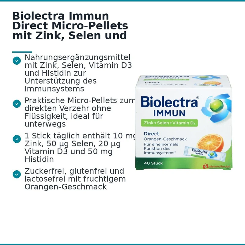 Biolectra Immun Direct Zink / Selen / Vitamin D3 / Histidin Micro-Pellets, 40 Sticks