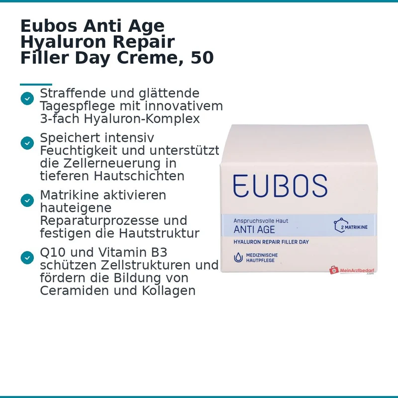 Eubos Anti Age Hyaluron Repair Filler Day Hyaluronsäure / Niacinamid / Coenzym Q10 / Panthenol Tagescreme, 50 ml