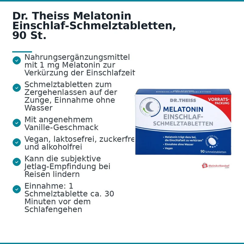 Dr. Theiss Melatonin Einschlaf-Schmelztabletten Melatonin 1 mg Schmelztabletten, 90 St.