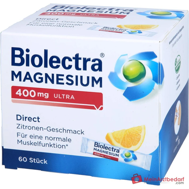 Biolectra Magnesium 400 mg ultra Direct Zitrone Magnesiumoxid Micro-Pellets, 60 Sticks