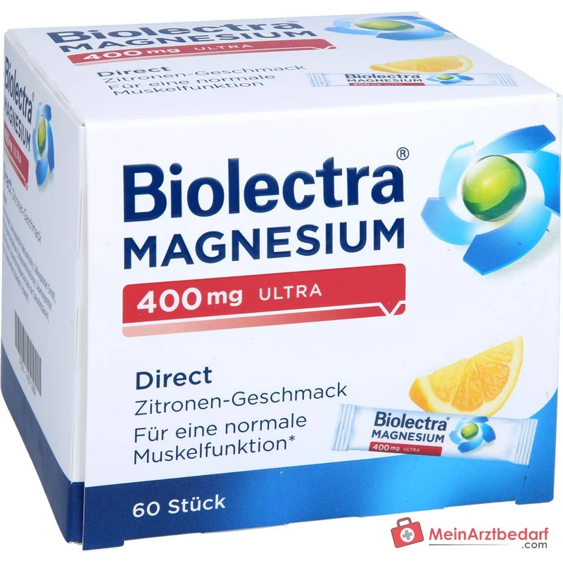 Biolectra Magnesium 400 mg ultra Direct Zitrone Magnesiumoxid Micro-Pellets, 60 Sticks