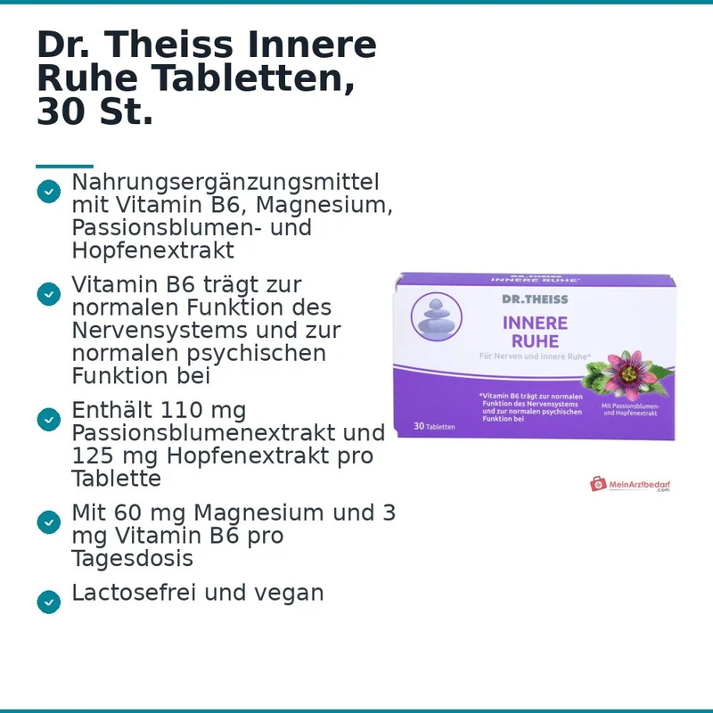 Dr. Theiss Innere Ruhe Vitamin B6 / Magnesium / Passionsblumenextrakt / Hopfenextrakt Tabletten, 30 St.